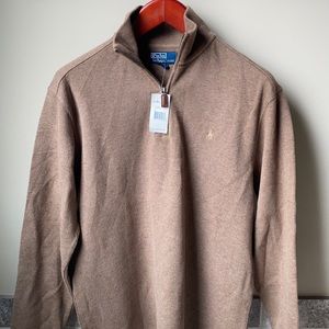 Polo Ralph Lauren Heavy Duty, Ribbed Cotton, Half-Zip, Mocha Tan, Med